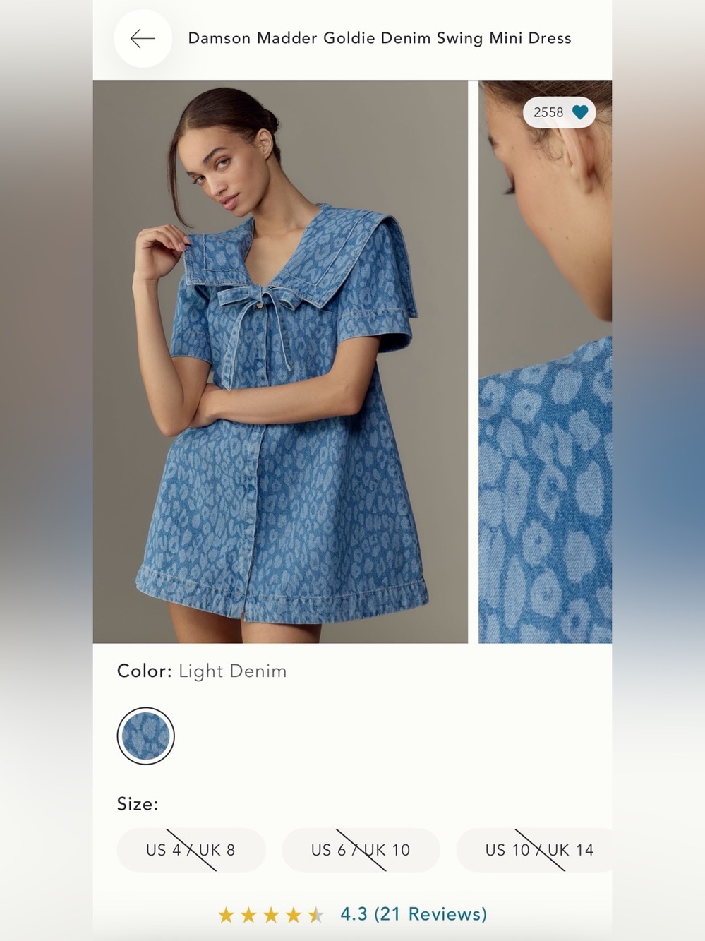 NWOT Damson Madder Goldie Denim Swing Mini Dress Size 12